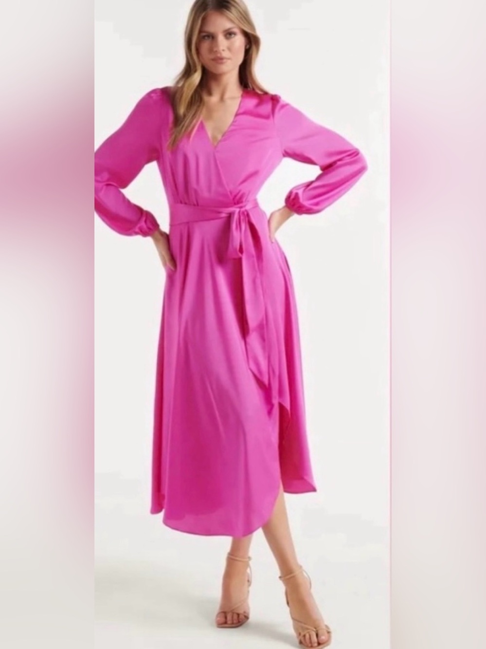 Ever New NWT $189 Fuchsia Pink Wrap Midi Dress